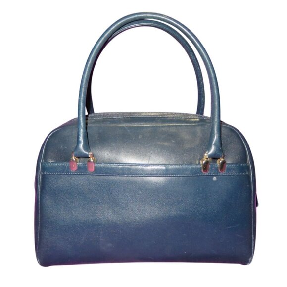 Morris Moskowitz Vintage Blue Leather Boston Bag with charms - Picture 2 of 13